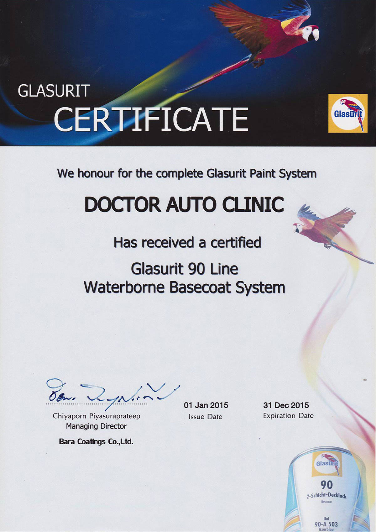 Glasurit Certificate